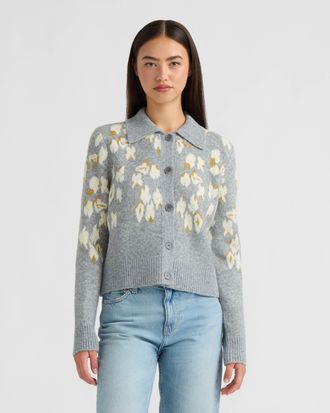 NVLT Womens Long Sleeve Collared Printed Sweater