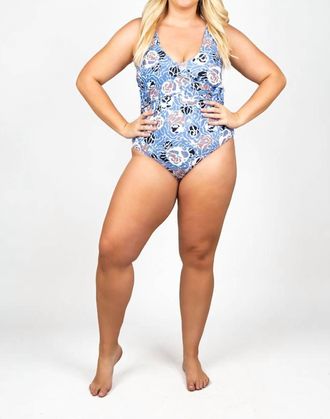 Tanya Taylor Kelly Wrap One- Piece Swimsuit In Maritime Blue Multi