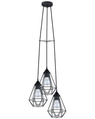 Eglo Eglo Tarbes 3 Light Light Staircase Pendant With Black Finish & Black Geometric Shades
