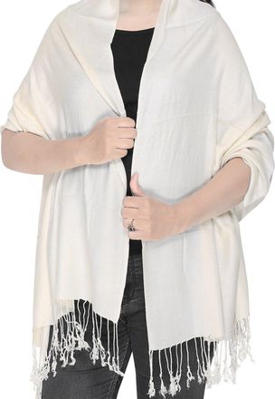 World of Shawls Plain Pashmina Scarf Hijab Shawl Stole Wrap (Ivory)