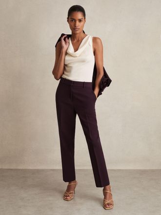 Reiss Gabi Berry Petite Slim-fit Suit Trousers, 4, Burgundy