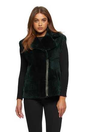 Gorski Grooved Pattern Shearling Lamb Vest in Emerald at Nordstrom, Size X-Small