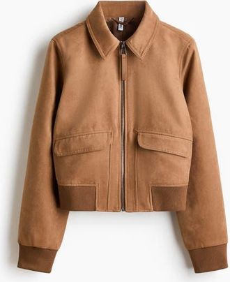 H&M Collared Bomber Jacket in Dark Beige at Nordstrom, Size Xx-Large