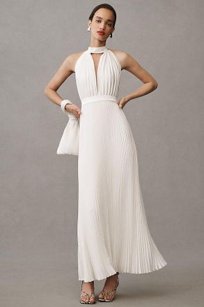 L&rsquo;Id&eacute;e Chateau Halter Front-Cutout Pleated Midi Dress