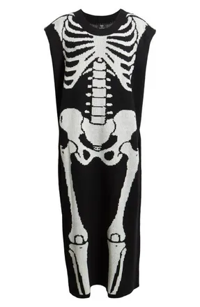 Dressed in Lala Big Reputation Skeleton Sleeveless Midi Dress in Black Skeleton at Nordstrom, Size Large