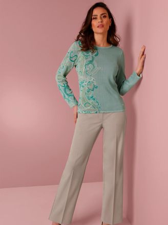 Cr&eacute;ation L Strickpullover CREATION L PREMIUM Merino-Lyocell-Pullover, Damen, Gr. 36, salbei, sesam, bedruckt, 70% Lyocell, 30% Schurwolle, Paisley, bedruckt, gem