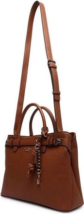 Guess Structured Leather-Look Satchel - Brown