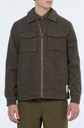 Scotch & Soda Houndstooth Wool Blend Zip Jacket in Black Spring Blue Check at Nordstrom, Size Medium