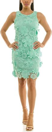 Nina Leonard Floral Appliqu&eacute; Open Knit Sheath Dress in Jelly Mint at Nordstrom Rack, Size X-Large