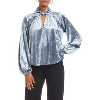 Fifteen Twenty Alana Knot Detail Crushed Velvet Top in Ice Blue at Nordstrom, Size X-Small