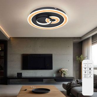 Globo Lighting Plafoniera nera da soggiorno plafoniera moderna dimmerabile, led Smartlight telecomando cct aspetto legno, led 50W 2200lm 2700-6500K, DxH