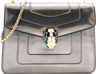 Bulgari Serpenti Forever Square Shoulder Bag Metallic Leather Small