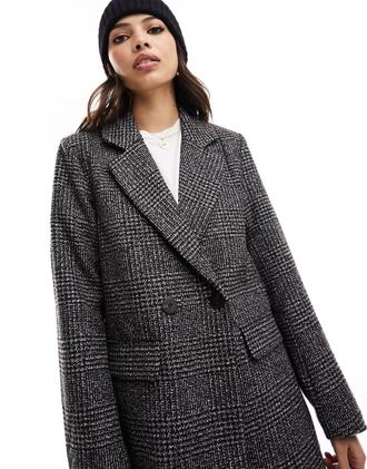 Vila Blazer doppiopetto in lana grigio a quadri-Multicolore