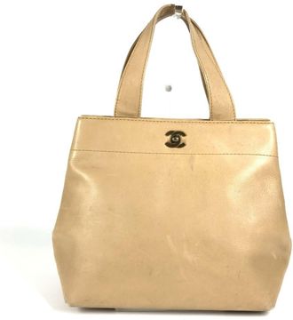 Chanel Beige Leather Handbag Tote Bag (Pre-Owned)