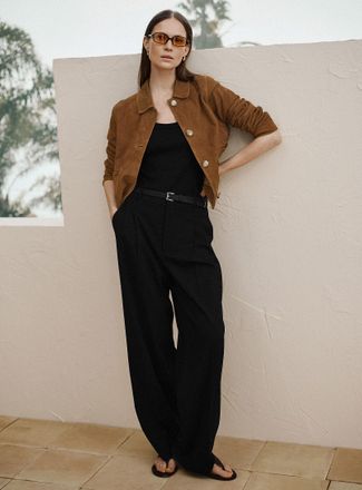 Contemporaine Womens Essential stretch pant Fit: Wide leg, mid rise