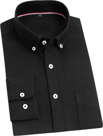 Generic Mens 100% Cotton Casual Oxford Shirts Single Chest Pocket Long Sleeve Button Down Dress Shirt Black L