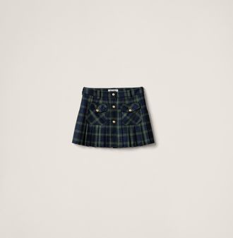 Miu Miu Pleated Tartan Miniskirt, Woman, Military Green, Size 38