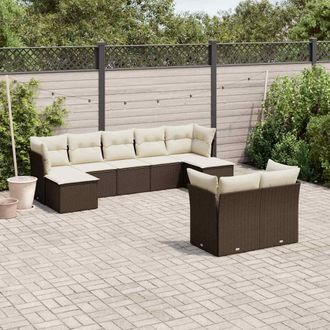 vidaXL Set De Sof&aacute;s De Jard&iacute;n 9 Pzas Y Cojines Rat&aacute;n Sint&eacute;tico Marr&oacute;n Vidaxl