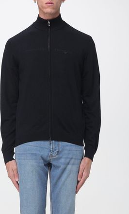 Emporio Armani Virgin Wool Zip-Up Cardigan with Mock Neck and Ribbed Trims
