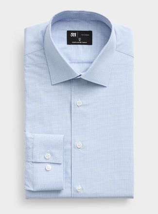 Le 31 Mens Pale blue Prince of Wales shirt Slim fit