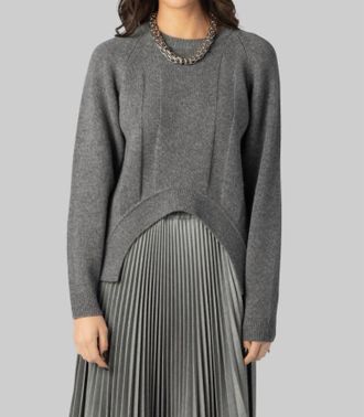Plan C Long Sleeve Crewneck Sweater In Pewter Grey