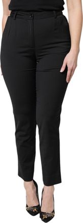 Dolce & Gabbana Black Polyester High Waist Slim Womens Pants (Pre-Owned)