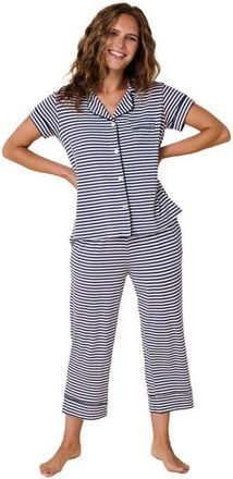 The Cats Pajamas Pima Knit Holiday Capri Set in Essential Stripe Navy at Nordstrom, Size X-Large