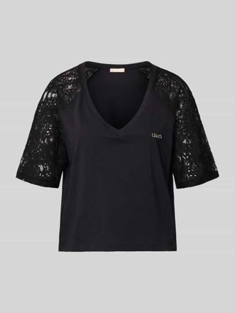 Liu Jo T-Shirt mit Spitze und Logo-Stitching in Black, Gr&ouml;&szlig;e XXL