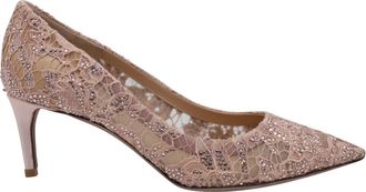 Mario Valentino Valentino Pointed Lace Pumps in Nude Leather