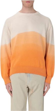 Msgm Heren Beige-Oranje Katoenen Trui - Heren - Ronde hals truien - Veelkleurig - M - Katoen - Truien & Vesten