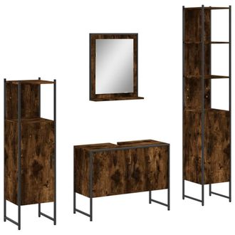 Berkfield Home 4 Piece Bathroom Cabinet Set Smoked Oak Engineered Wood in Brown