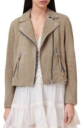 AllSaints Dalby Suede Moto Jacket in Warm Grey at Nordstrom Rack, Size 10 Us / 14 Uk