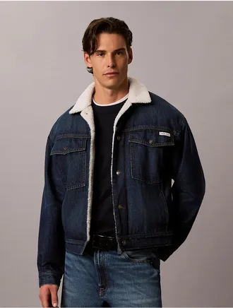 Calvin Klein Jeans Calvin Klein Mens 90s Sherpa Trucker Jacket - Blue - 2XL