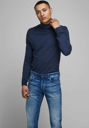 Jack & Jones Rollkragenpullover JACK & JONES Emil Knit Roll, Herren, Gr. XL, blau (navy), Obermaterial: 60% Baumwolle, 20% Nylon, 20% Viskose, schmal h&uuml;ftbedeckend