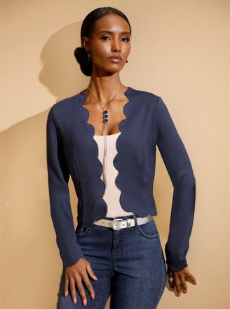 Cr&eacute;ation L Shirtjacke CREATION L Jersey-Shirtjacke, Damen, Gr. 42, blau (marine), 70% Modal, 25% Polyamid, 5% Elasthan, gemustert, V-Ausschnitt, Shirts Shirtjack