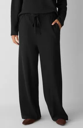 Eileen Fisher Organic Cotton Blend Ankle Wide Leg Drawstring Pants in Black at Nordstrom Rack, Size Medium