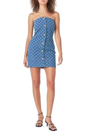 endless rose Distressed Denim Button Front Minidress at Nordstrom, Size Small