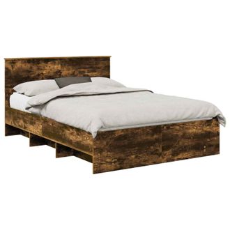 vidaXL Estructura De Cama Con Cabecera Roble Ahumado 140 X 200 Cm Vidaxl