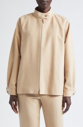 Lafayette 148 New York Oversize Camel Hair Bomber Jacket in Natural at Nordstrom, Size X-Large