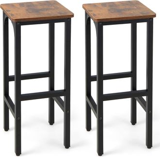 Costway Costway Taburete De Bar Juego De 2, Silla De Bar De Comedor De 71,5cm Con Reposapi&eacute;s, Almohadillas Ajustables Y Estructura De Metal, Silla Industrial 