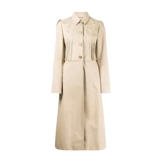 Nina Ricci Jassen, Dames, Beige, S, Katoen, Gekreelde Detail Uitlopende Enkele-Rij Jas