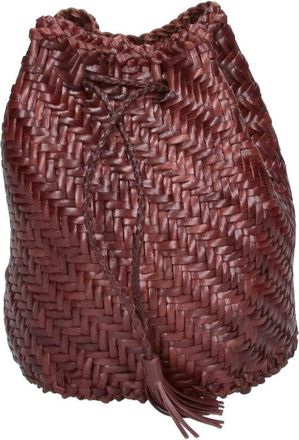 Dragon Diffusion Brown Pom Pon Doppio Salto Woven Leather Bucket Bag