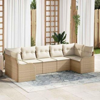 vidaXL Conjunto De Sof&aacute; De Jard&iacute;n 7 Pcs Beige, Blanco Polirat&aacute;n Vidaxl
