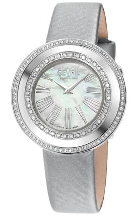 Gevril Group Womens Gandria Swiss Diamond White MOP Dial, Genuine Italian Made Silver Leather Watch - One Size
