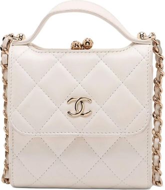 Chanel 2021-2025 Mini CC Quilted Lambskin Kiss Lock Frame Top Handle Clutch with Chain satchel - women - Lambskin - One Size - Neutrals