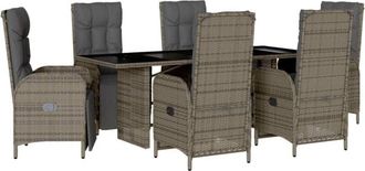 vidaXL Set Comedor Jard&iacute;n 7 Pzas Y Cojines Rat&aacute;n Sint&eacute;tico Gris Vidaxl