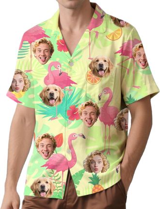 Generic Custom Hawaiian Shirts for Men and Women, Personalised Shiteshirts with 1~3 Face Photo, Funny Ugly Shit Shirt, Short Sleeve Button Down Tropical Flowe