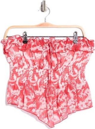 Madden Girl Floral Smocked Convertible Strapless Crop Top in Red Combo at Nordstrom Rack, Size X-Large