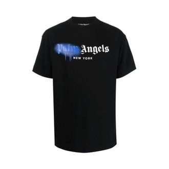 Palm Angels Tops, Heren, Zwart, L, Katoen, New York Sprayed T-shirt