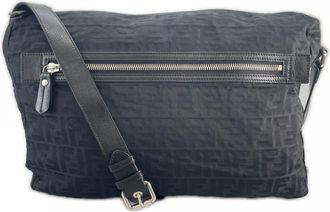 Fendi Black White Nylon Shoulder Bag (Pre-Owned)